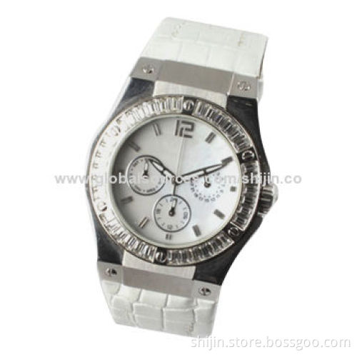 Hot-selling Stainless Steel Watch, Water Resistant, Genuine Leather Band, OEM, China